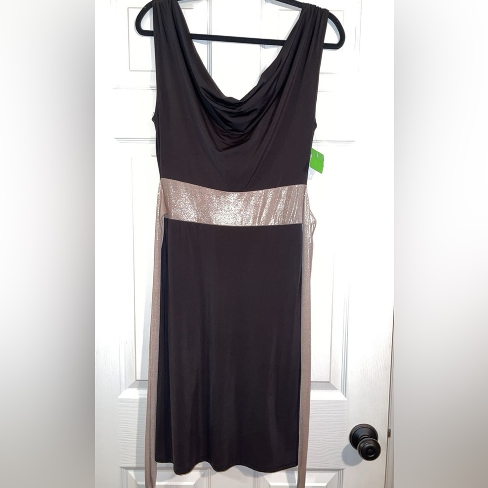 Sexy black low back dress with metallic belt sash size m